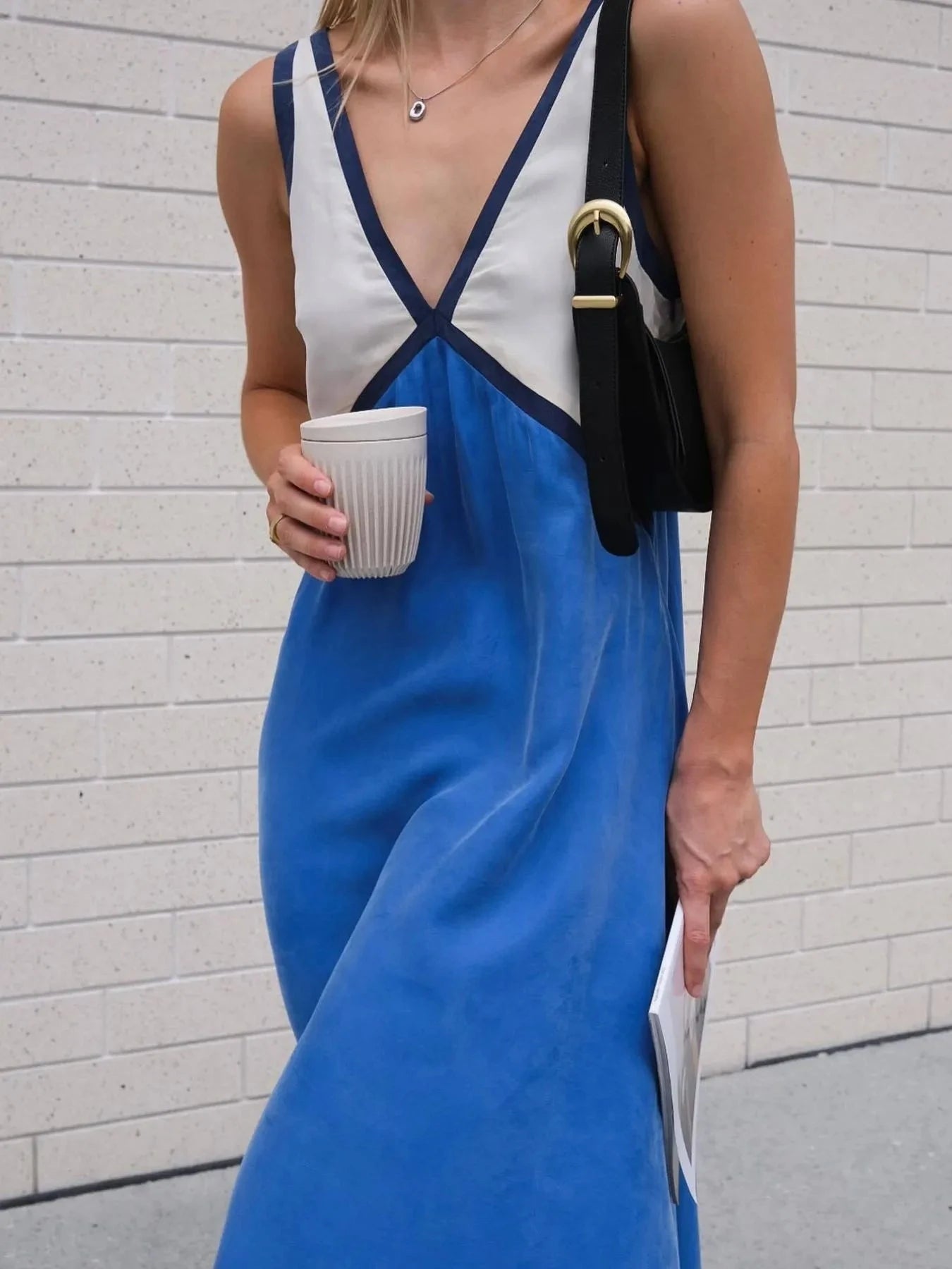 Color Block V-Neck Sleeveless Maxi Dress Royal Blue / S