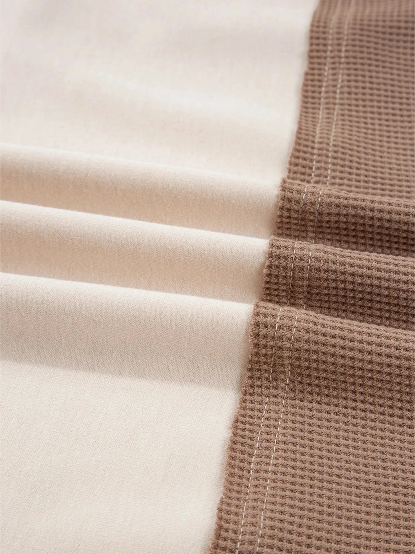 Color Block Waffled Loose Henley Top