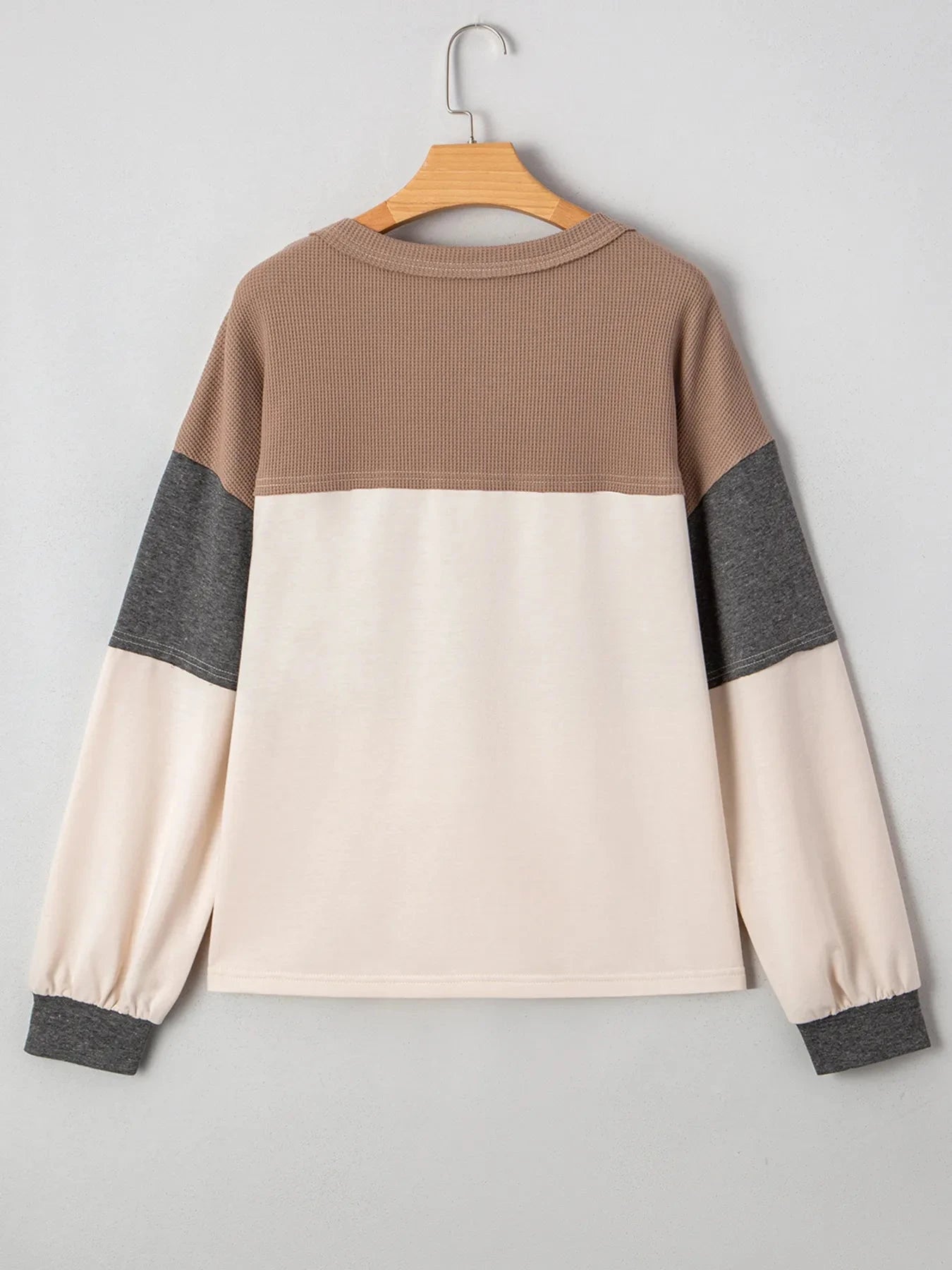 Color Block Waffled Loose Henley Top