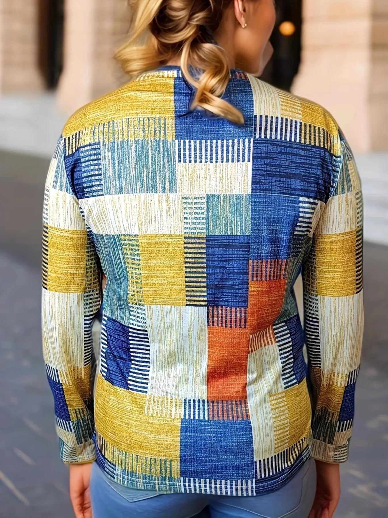 Color Block Zip Front Long Sleeve Top