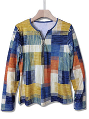 Color Block Zip Front Long Sleeve Top