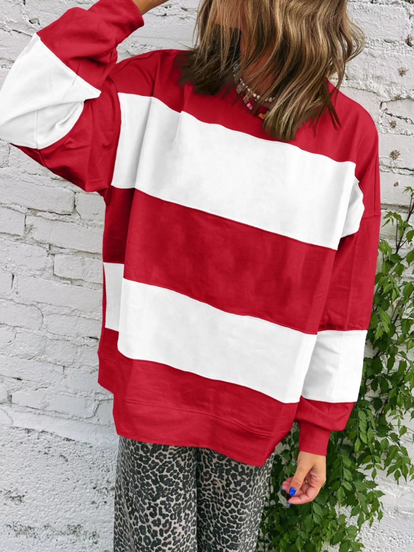 Colorblock Drop Shoulder Baggy Sweatshirt Scarlet / S