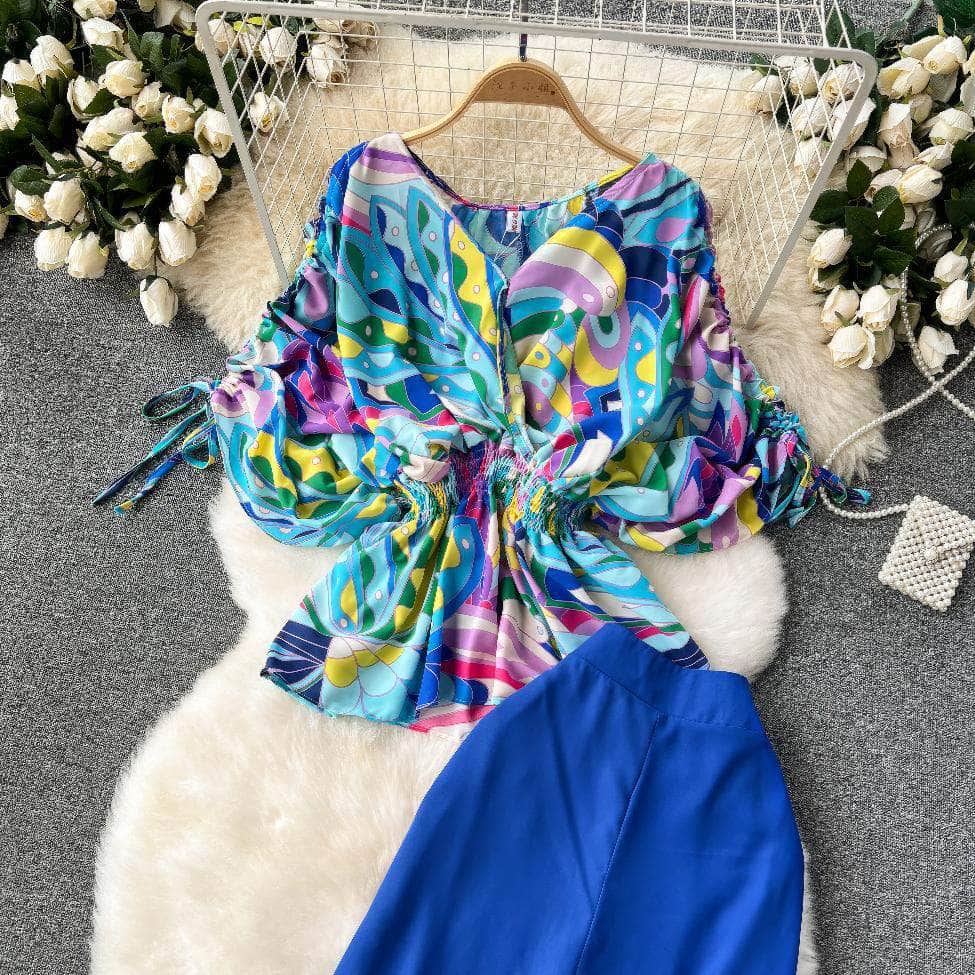 Colorblock Ruched Top High Waist Pants