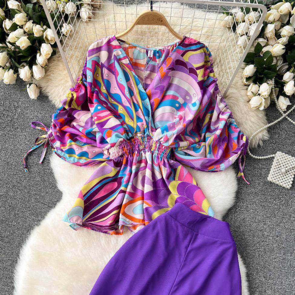 Colorblock Ruched Top High Waist Pants