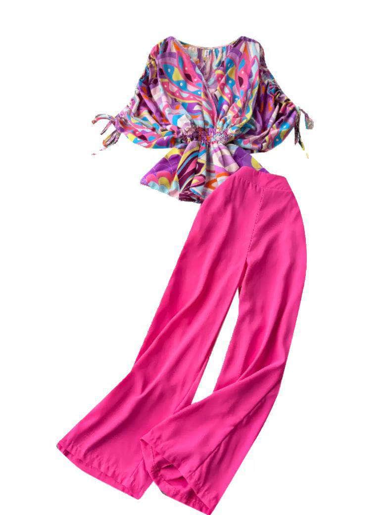 Colorblock Ruched Top High Waist Pants