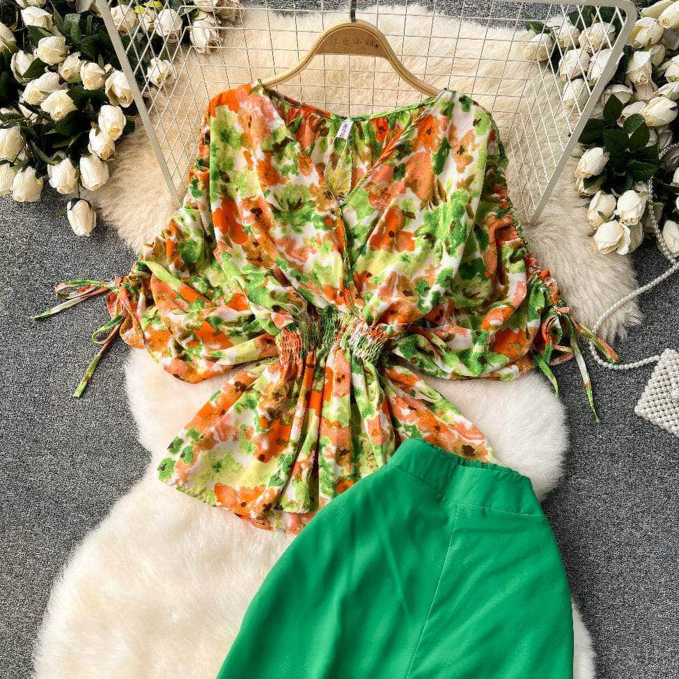 Colorblock Ruched Top High Waist Pants