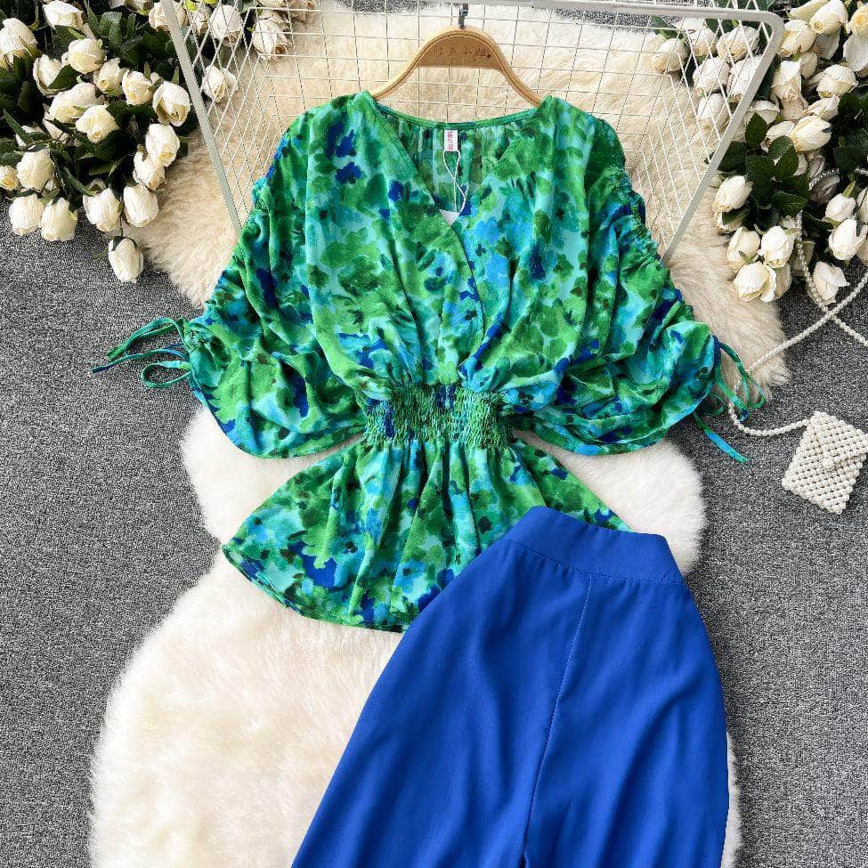 Colorblock Ruched Top High Waist Pants