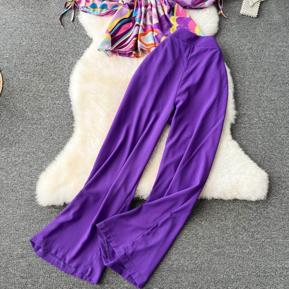 Colorblock Ruched Top High Waist Pants