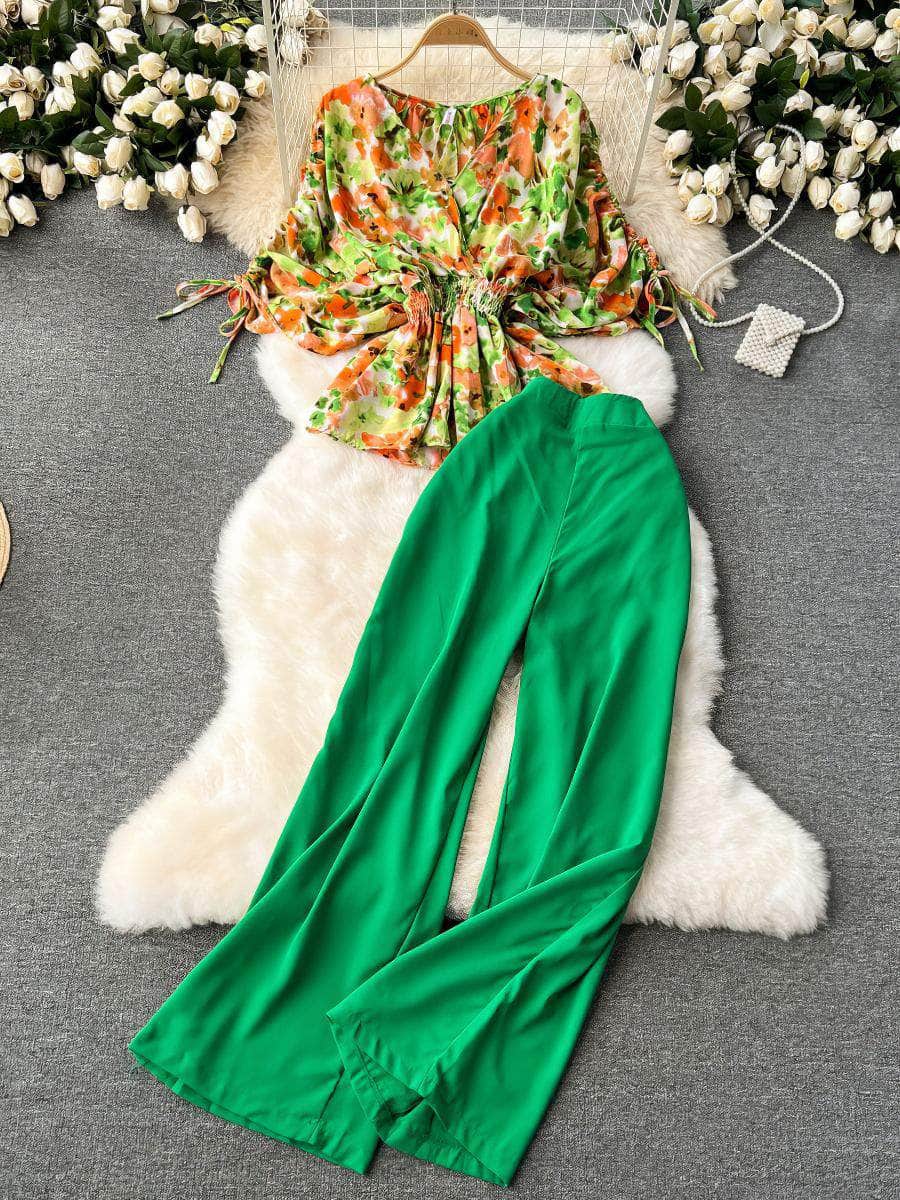 Colorblock Ruched Top High Waist Pants MAX SIZE / Garden Glam