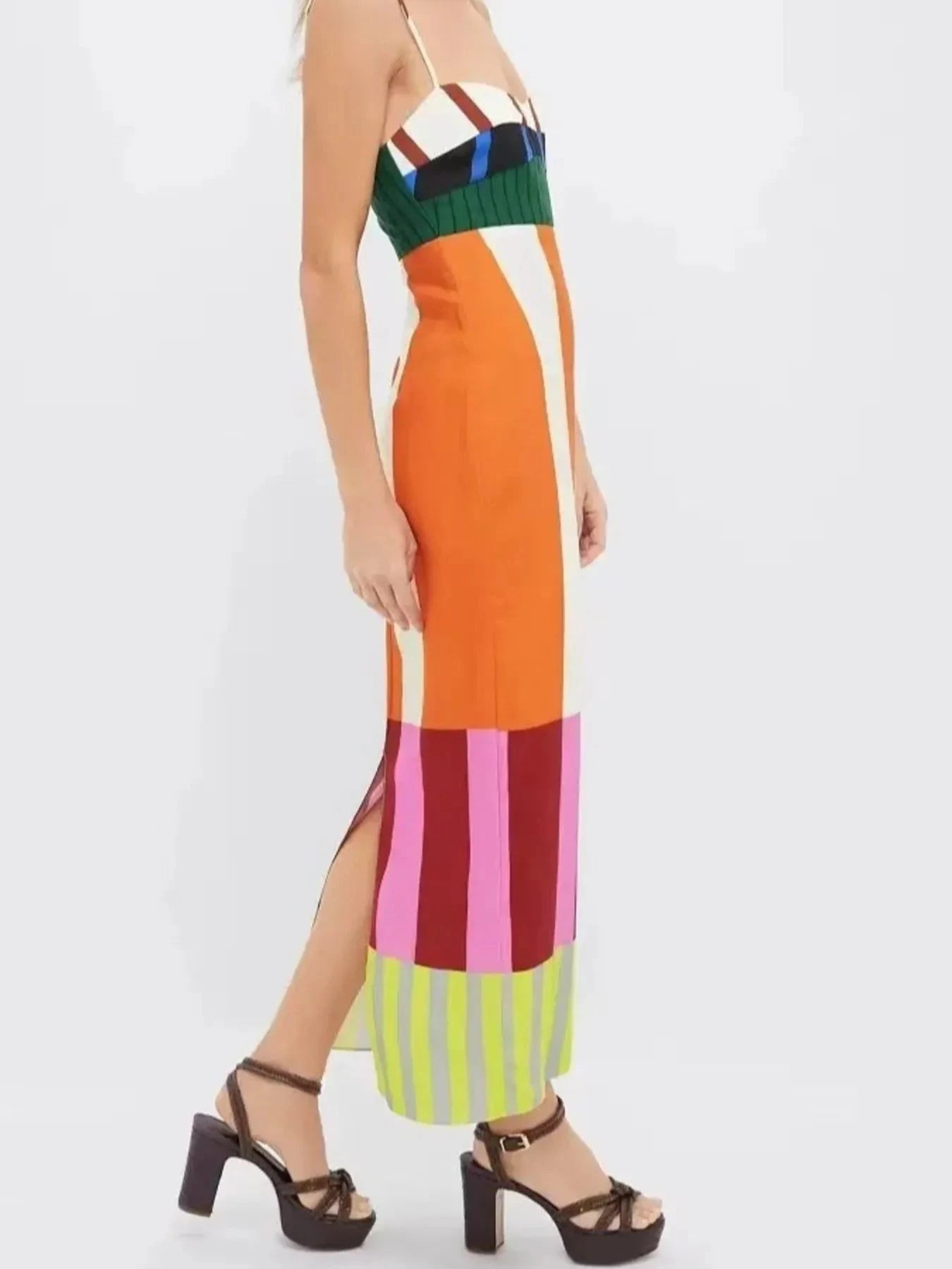 Colorful Stripe Square Neck Cami Dress