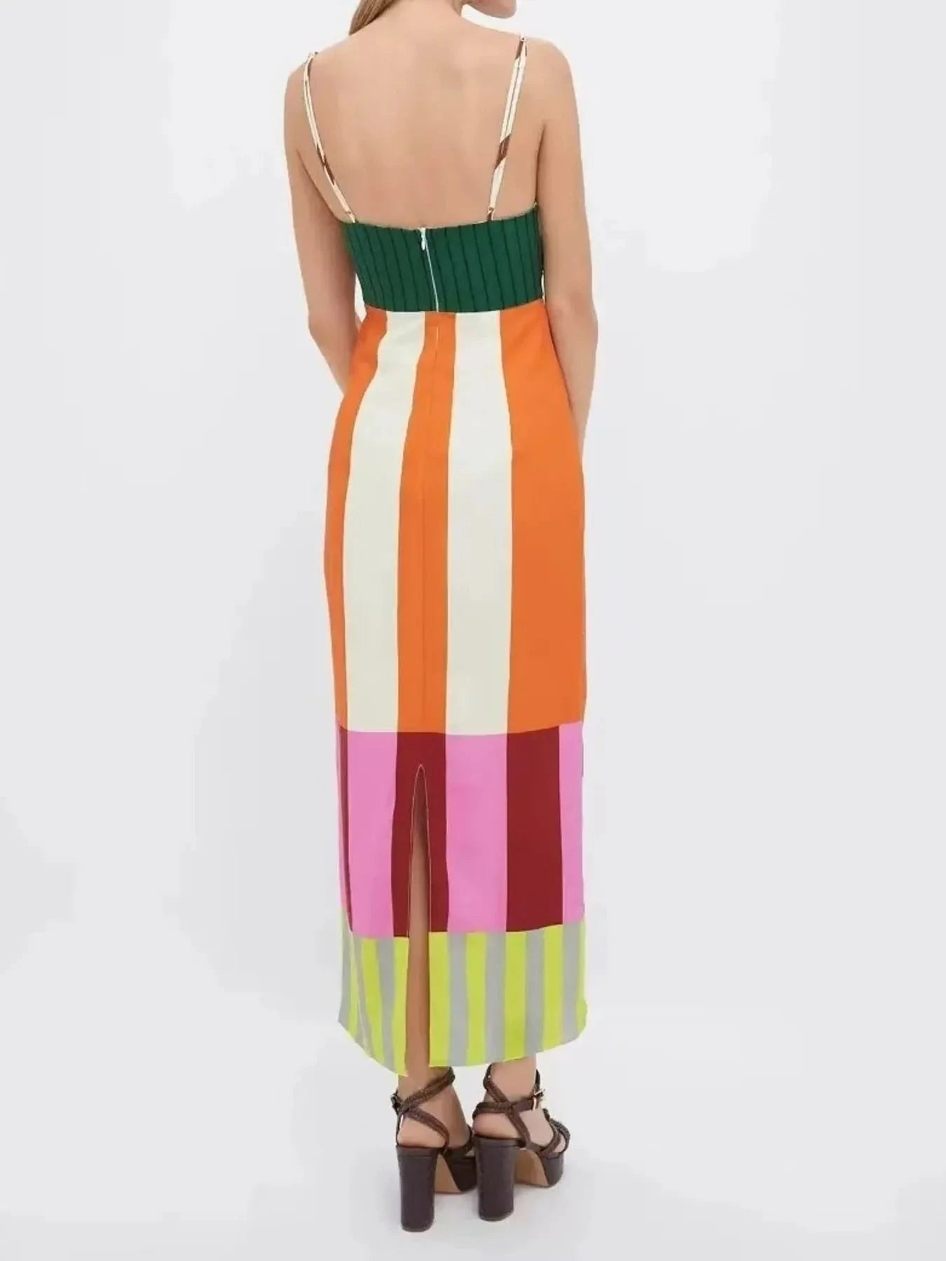 Colorful Stripe Square Neck Cami Dress