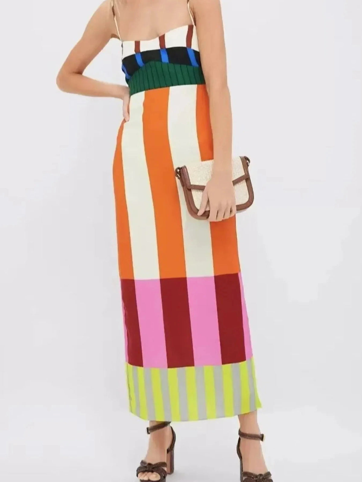 Colorful Stripe Square Neck Cami Dress Multicolor / S
