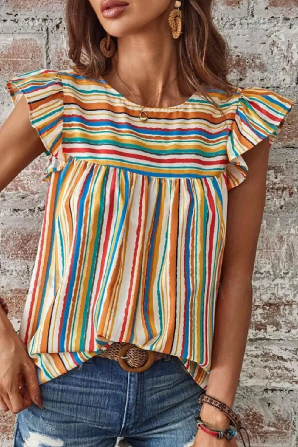 Colorful Striped Cap Sleeve Blouse