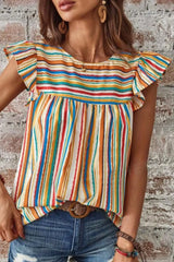 Colorful Striped Cap Sleeve Blouse