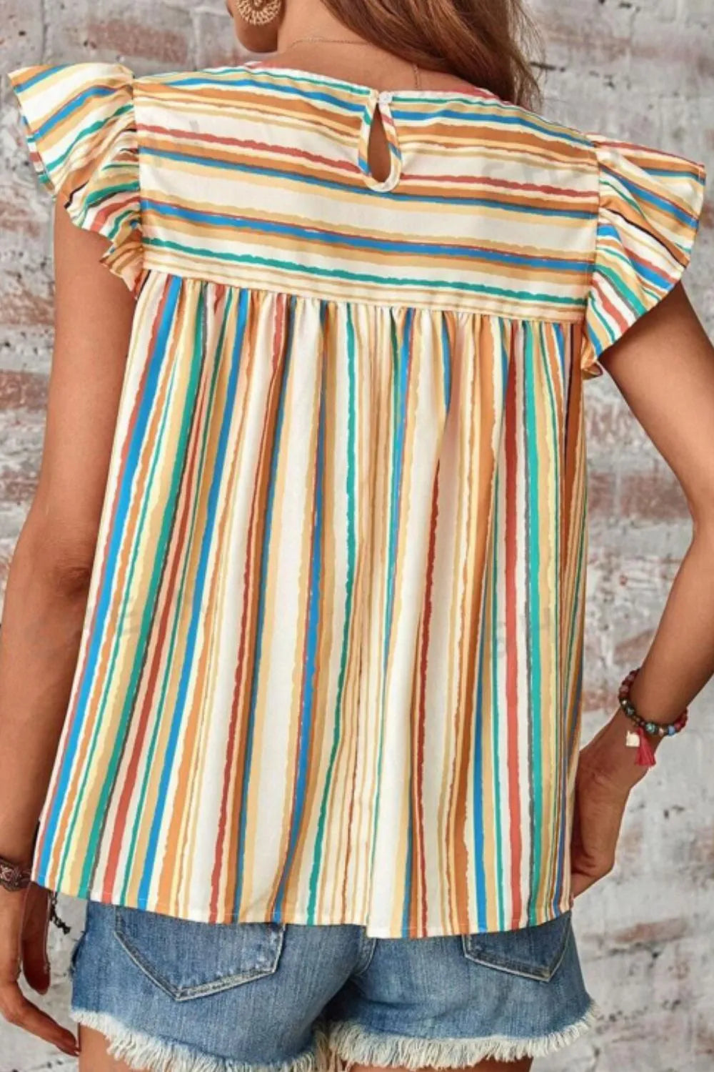 Colorful Striped Cap Sleeve Blouse