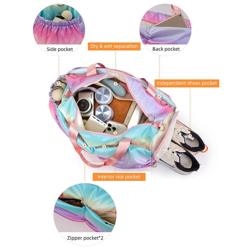 Colorful Women's Gym Bag: Travel Fitness Duffel with Shoe Compartment