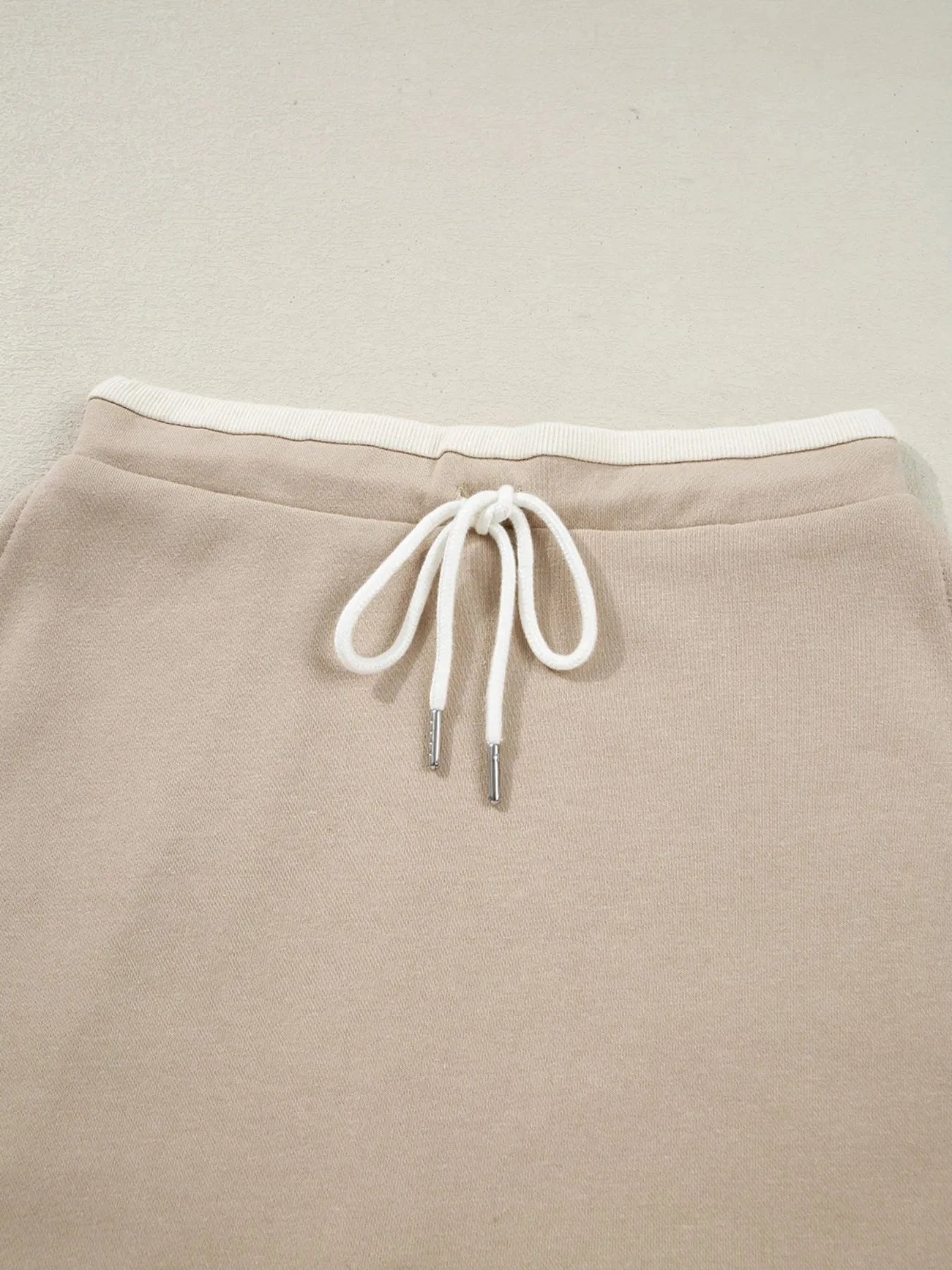 Contrast Collared Neck Top and Drawstring Mini Skirt Set