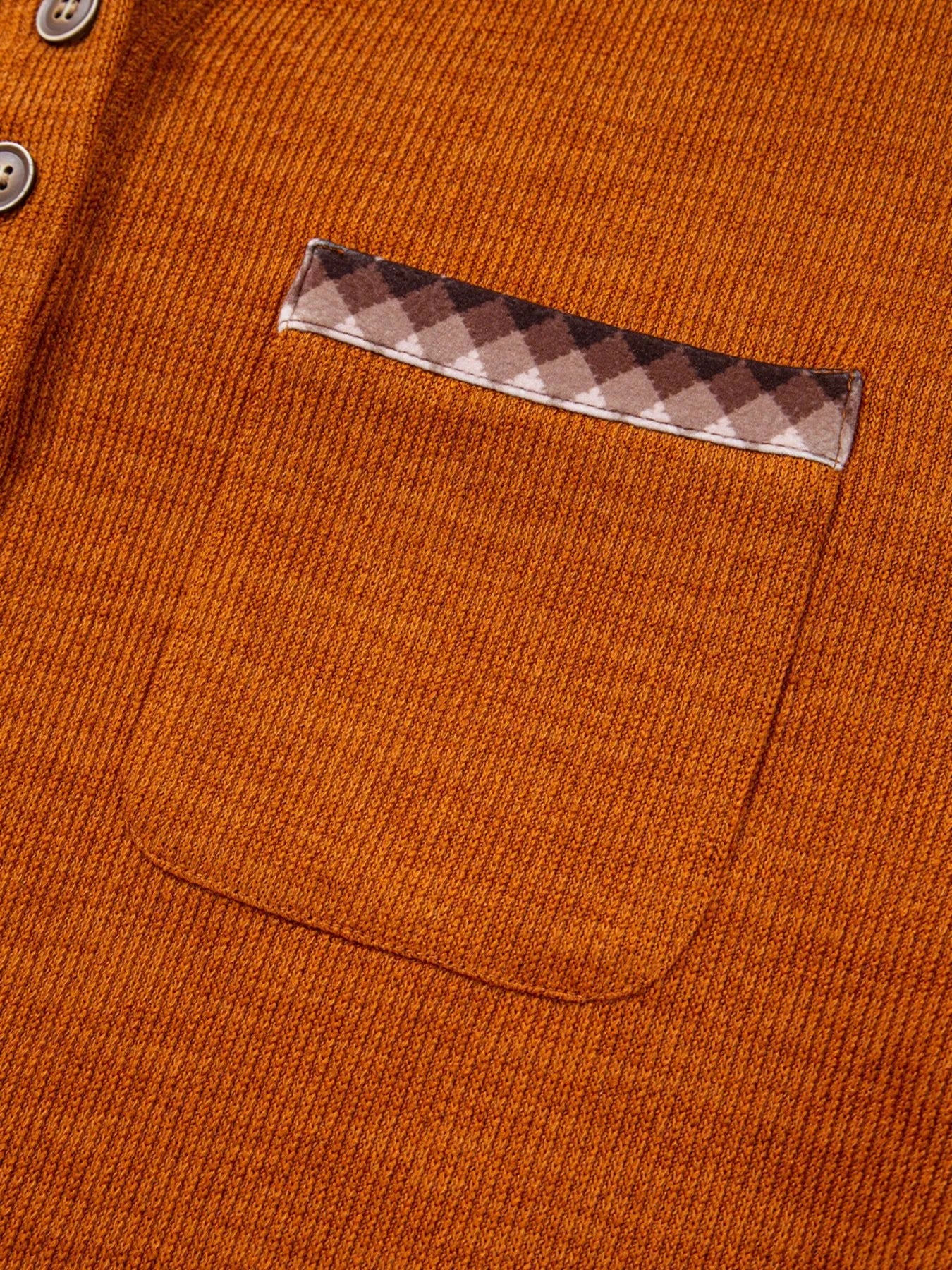 Contrast Plaid Hood Patchwork Chest Pocket Henley Top