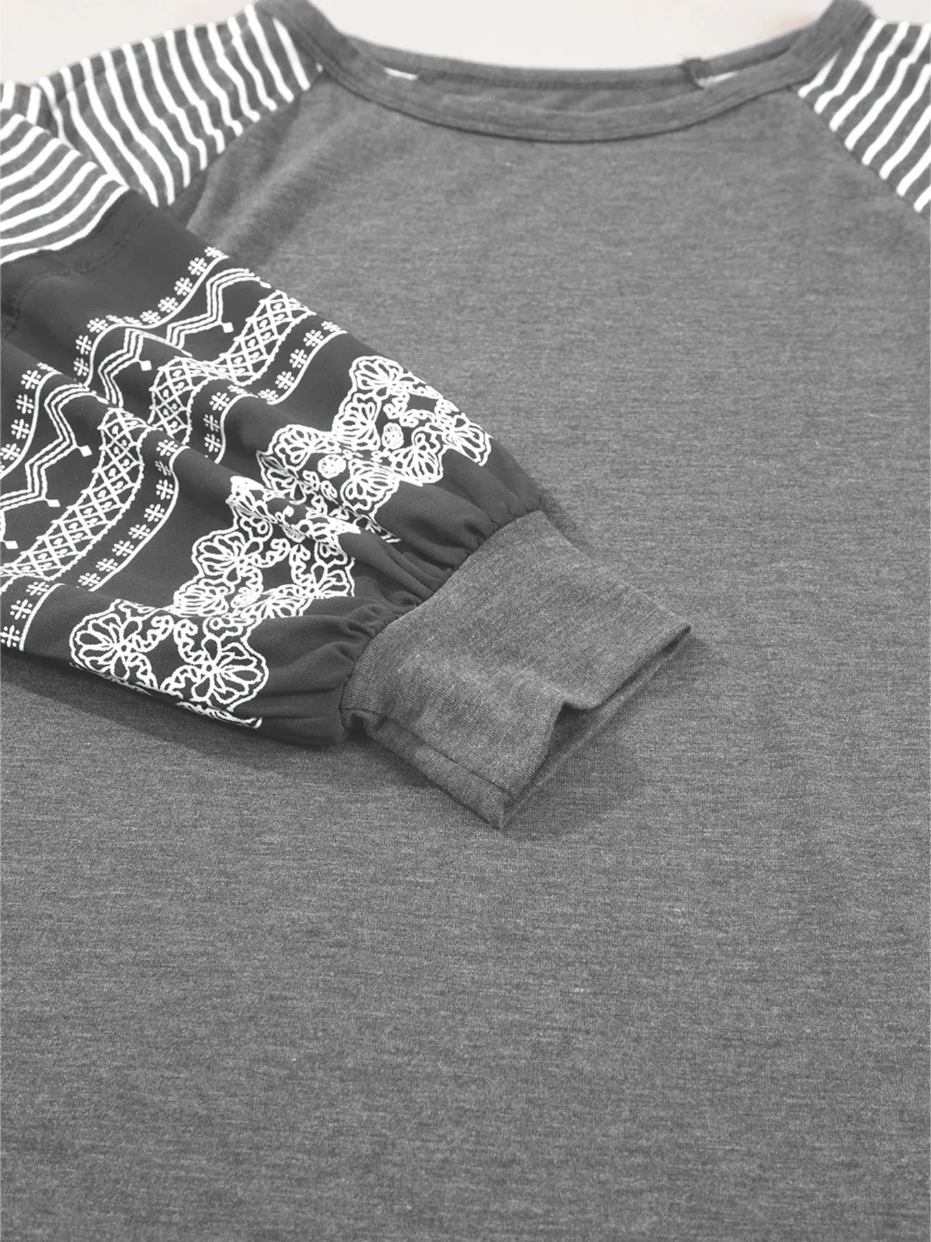 Contrast Print Striped Raglan Long Sleeve Loose Top