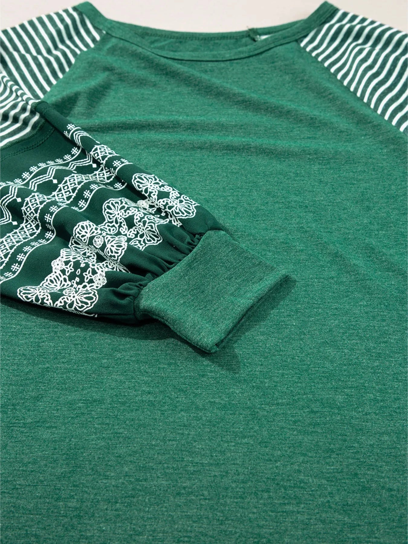 Contrast Print Striped Raglan Long Sleeve Loose Top