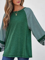 Contrast Print Striped Raglan Long Sleeve Loose Top