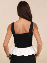 Contrast Ruffled Hem Square Neck Tank