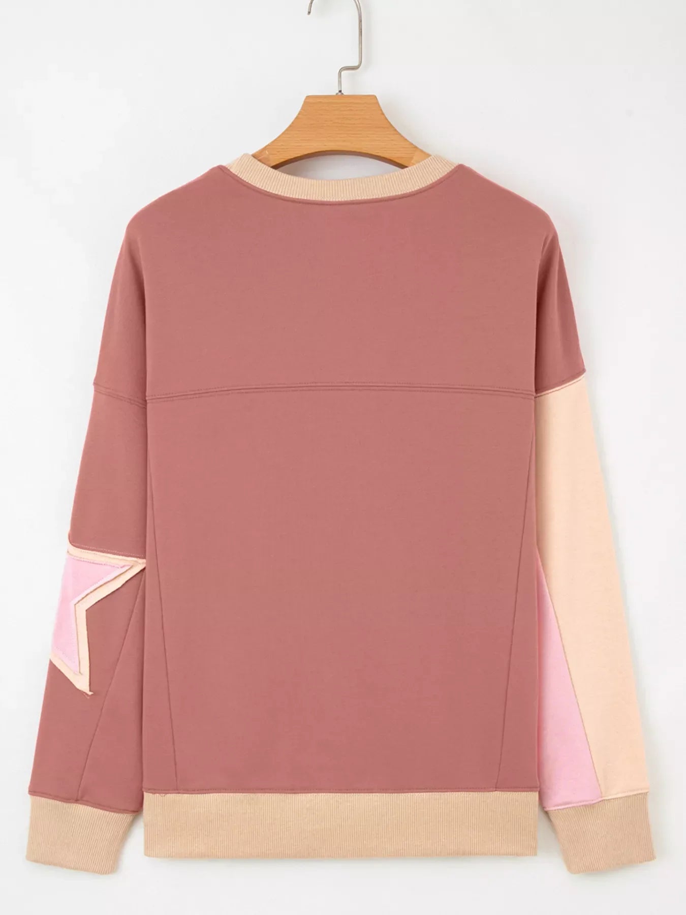 Contrast Star Patchwork Exposed Seam Uneven Hem Drop Shoulder Sweatshirt