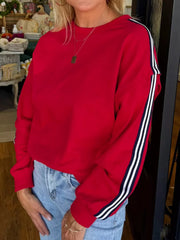 Contrast Striped Detail Varsity Sweatshirt Deep Red / S