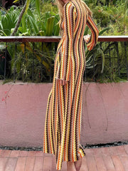 Contrast Striped Long Sleeve Maxi Dress