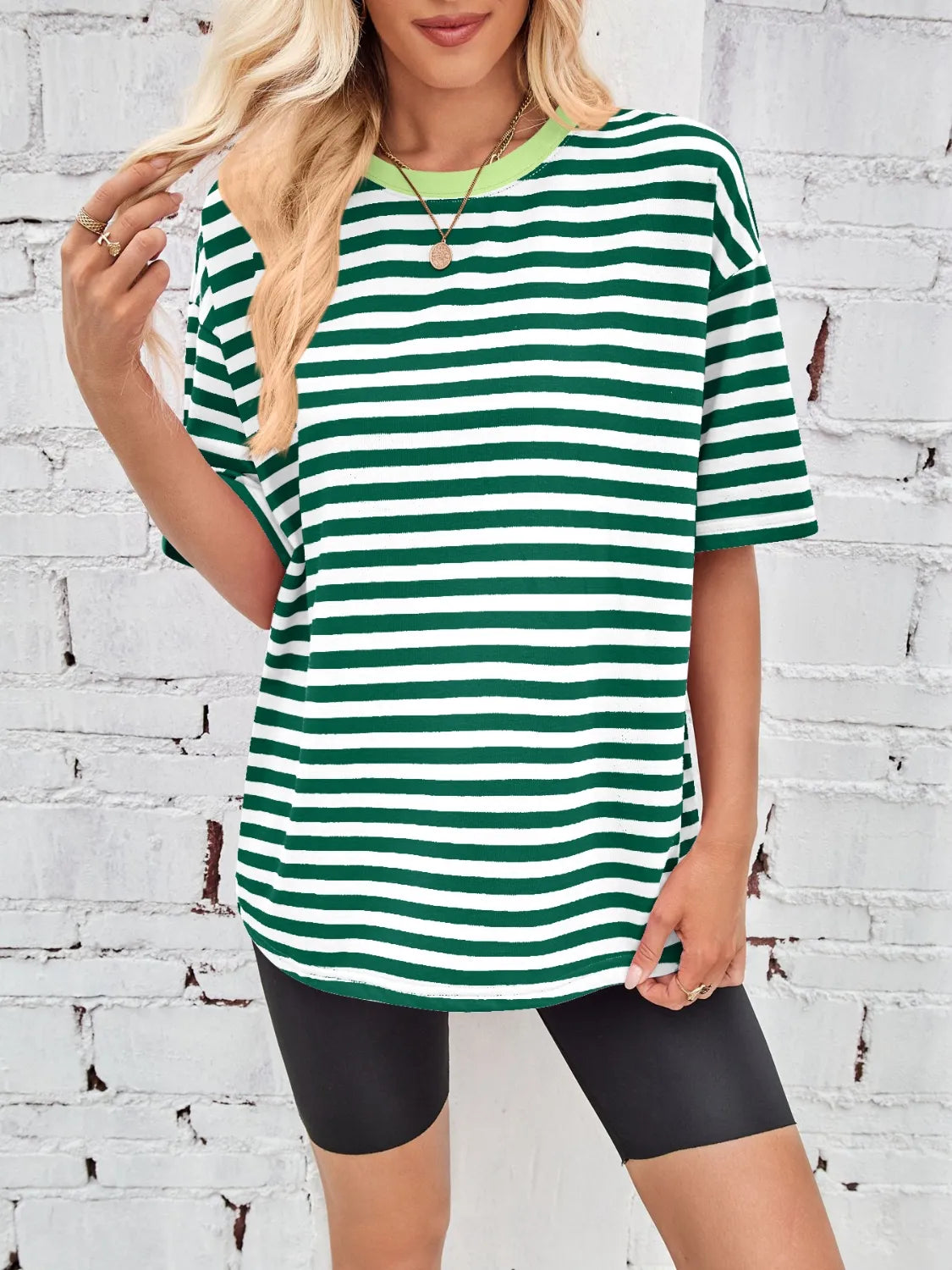 Contrast Striped Round Neck T-Shirt