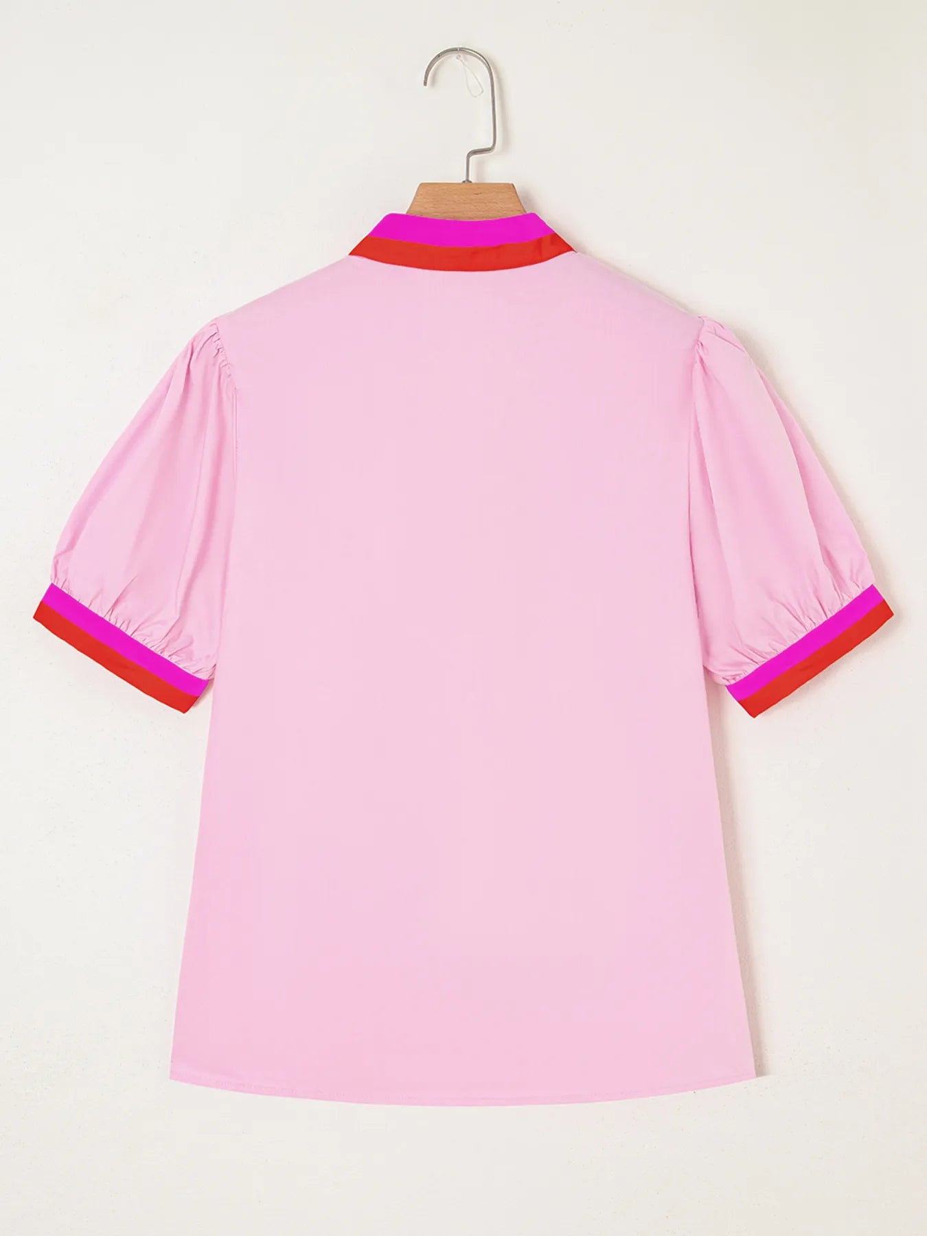 Contrast Trim Notched Short Sleeve Blouse