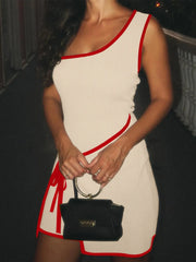 Contrast Trim Single Shoulder Mini Dress Scarlet / S