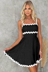 Contrast Trim Square Neck Mini Dress Black / S