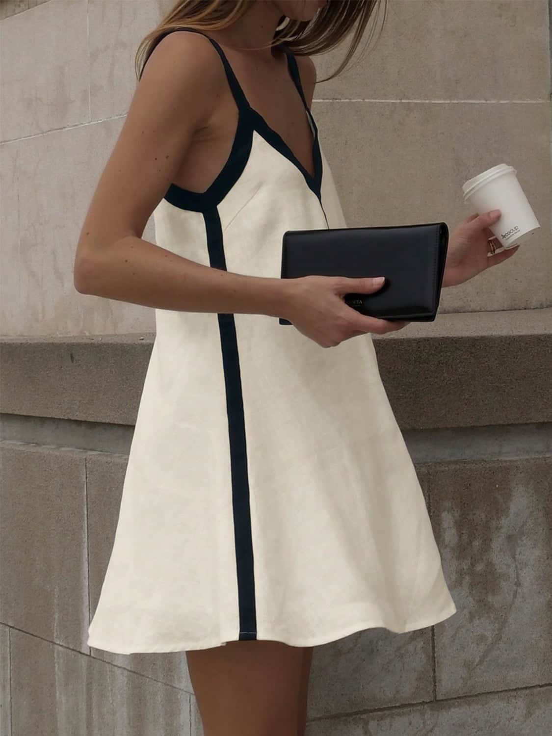 Contrast Trim V-Neck Mini Cami Dress