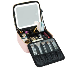 Cosmetic Travel Case with Adjustable LED Mirror and Dividers