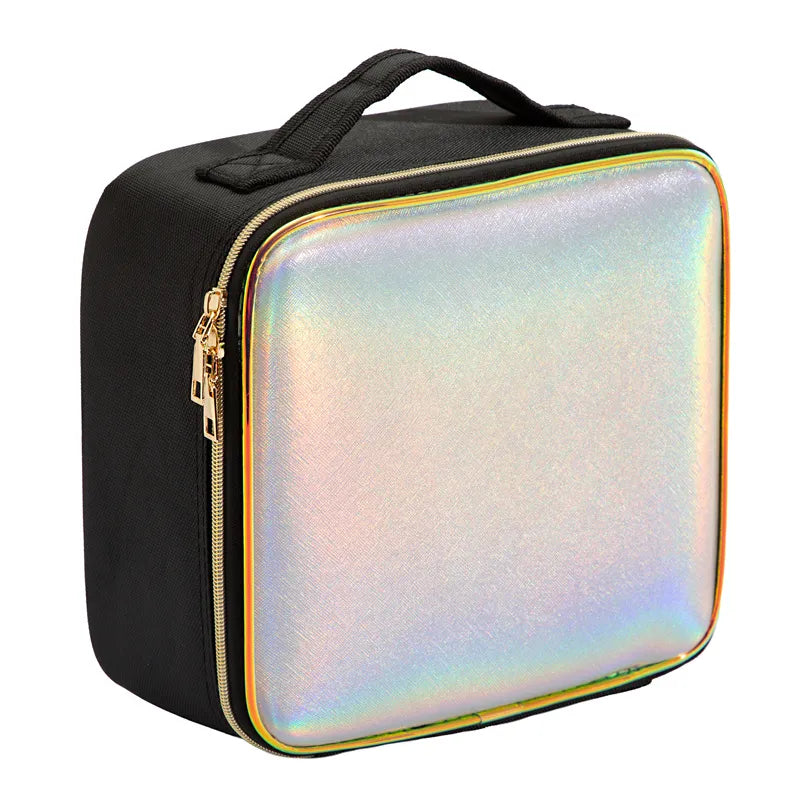 Cosmetic Travel Case with Adjustable LED Mirror and Dividers Illusory with Mirror