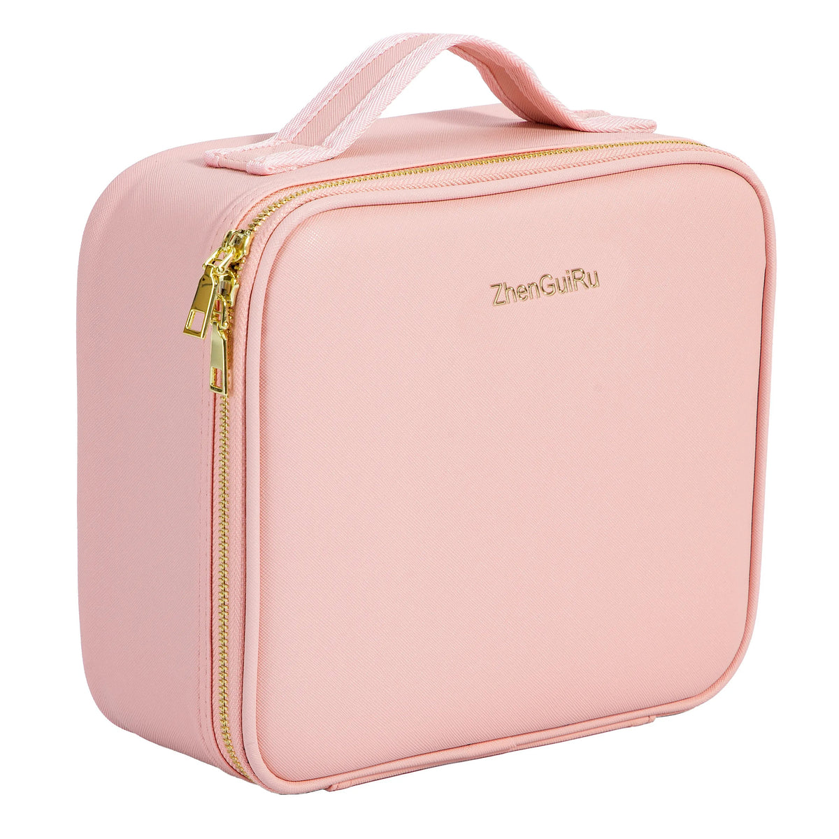Cosmetic Travel Case with Adjustable LED Mirror and Dividers Pink with Mirror