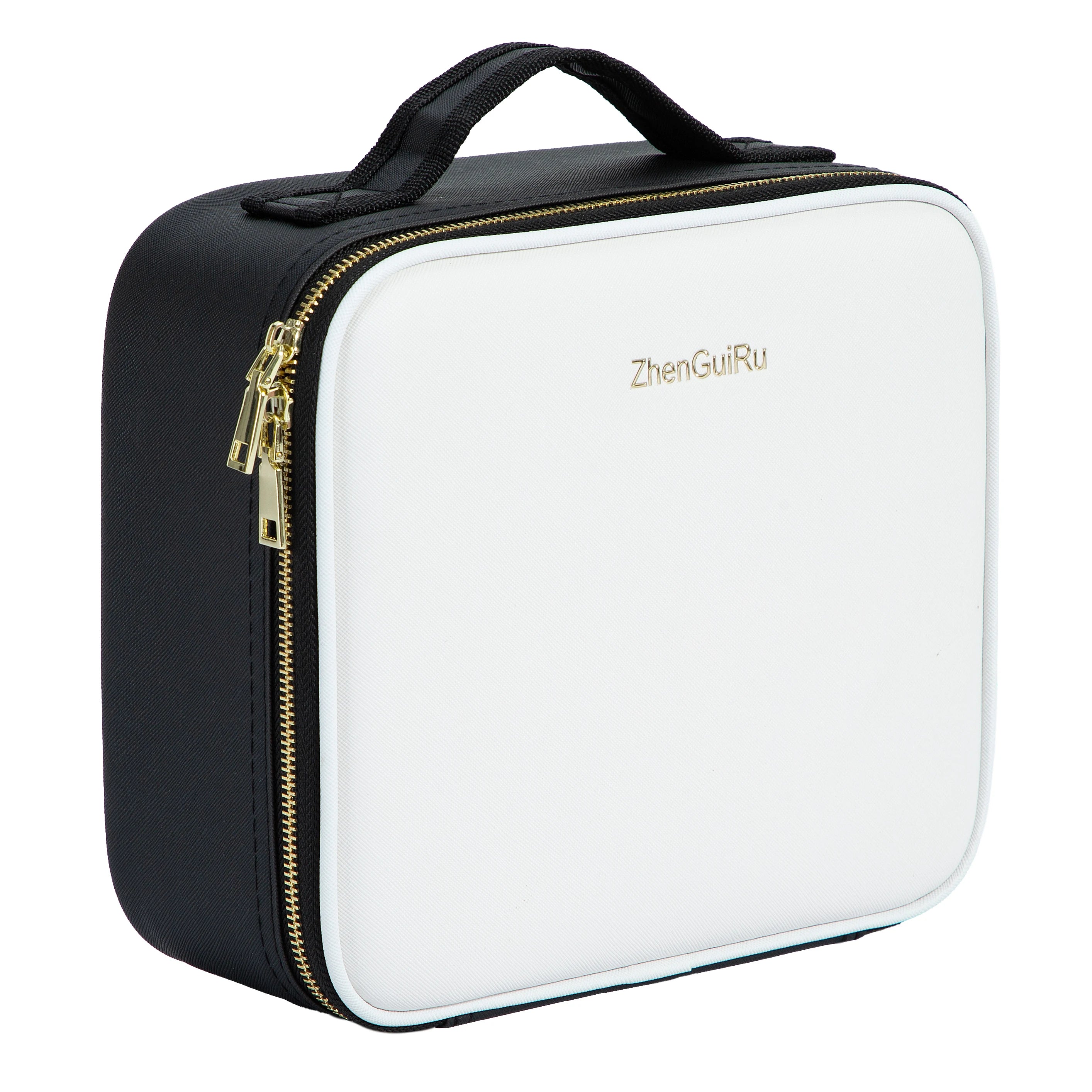 Cosmetic Travel Case with Adjustable LED Mirror and Dividers White with Mirror