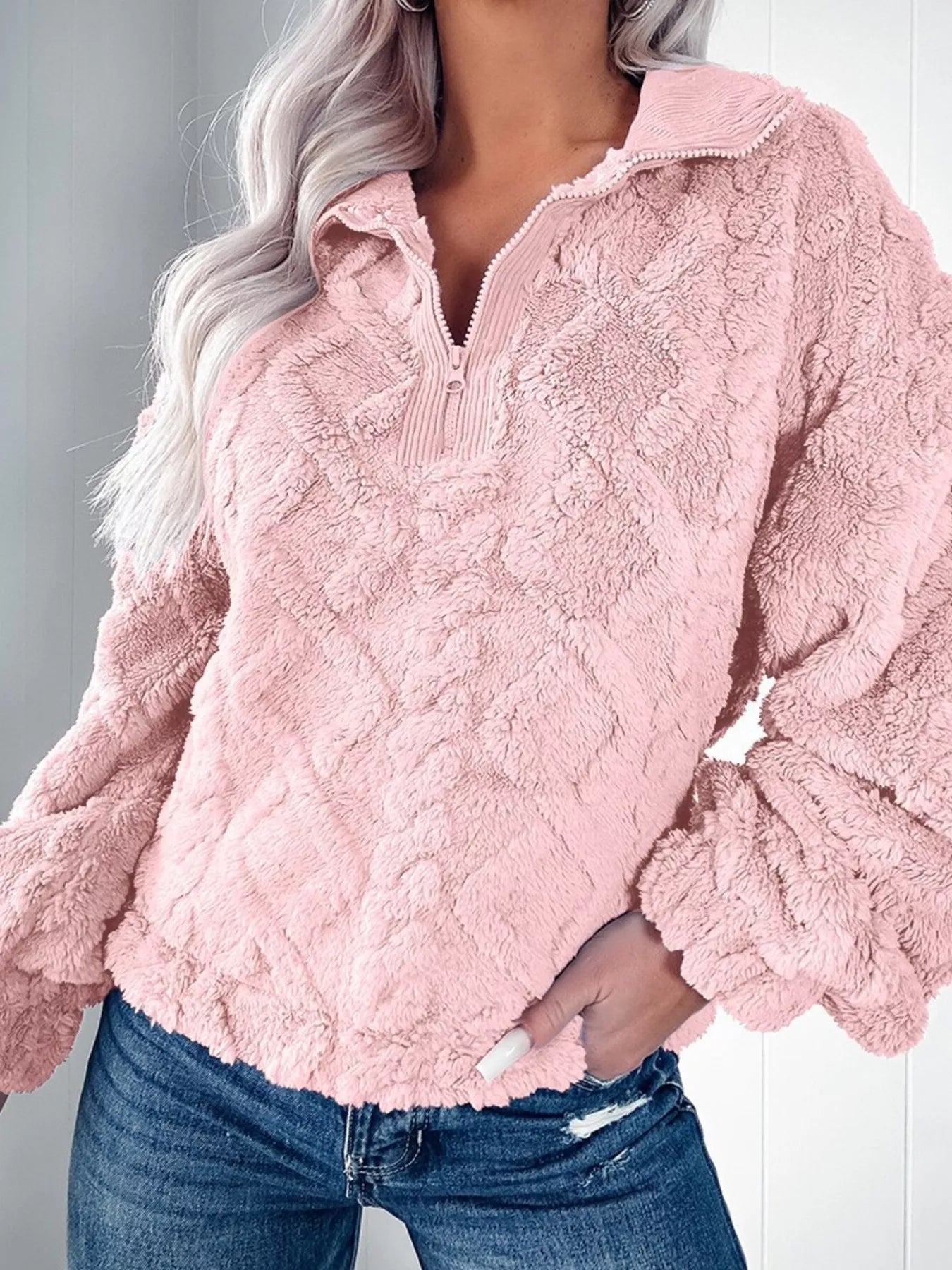 Cozy Fleece Quarter Zip Sweatshirt Pink / S