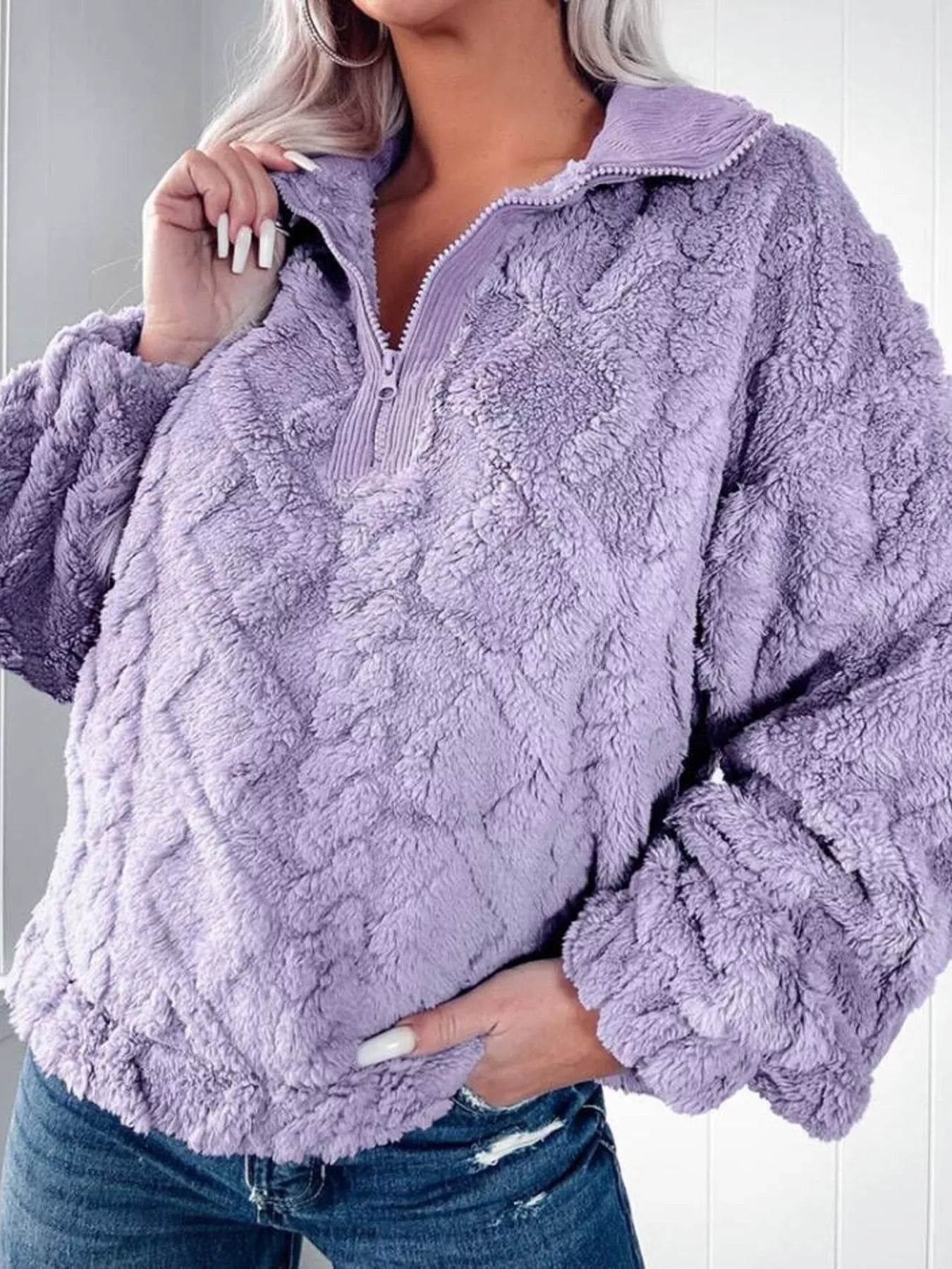 Cozy Fleece Quarter Zip Sweatshirt Purple / S