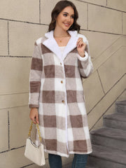Cozy Plaid Fleece Longline Winter Coat