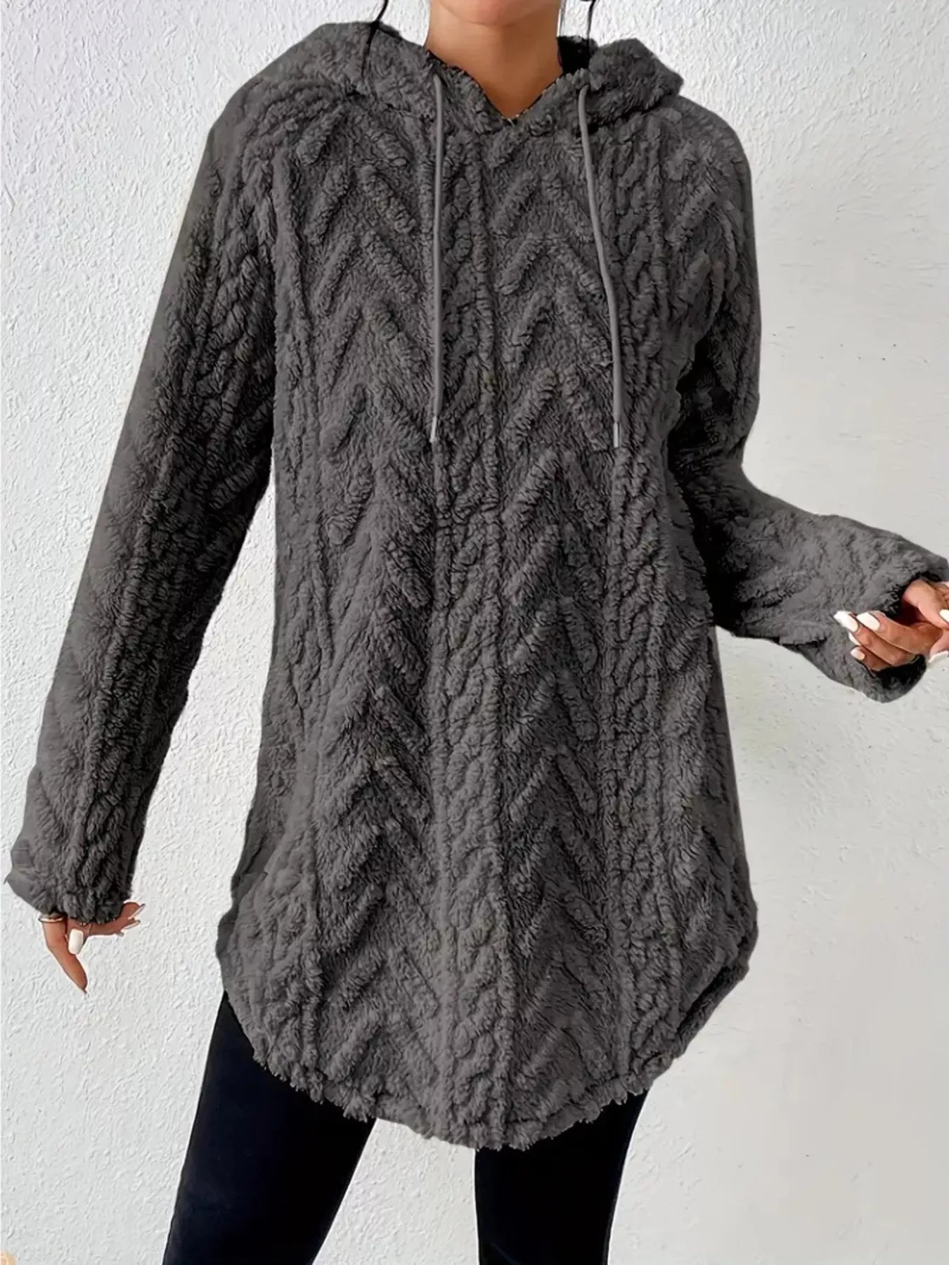 Cozy Textured Drawstring Fleece Hoodie