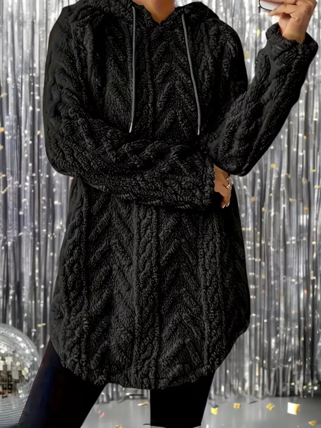 Cozy Textured Drawstring Fleece Hoodie