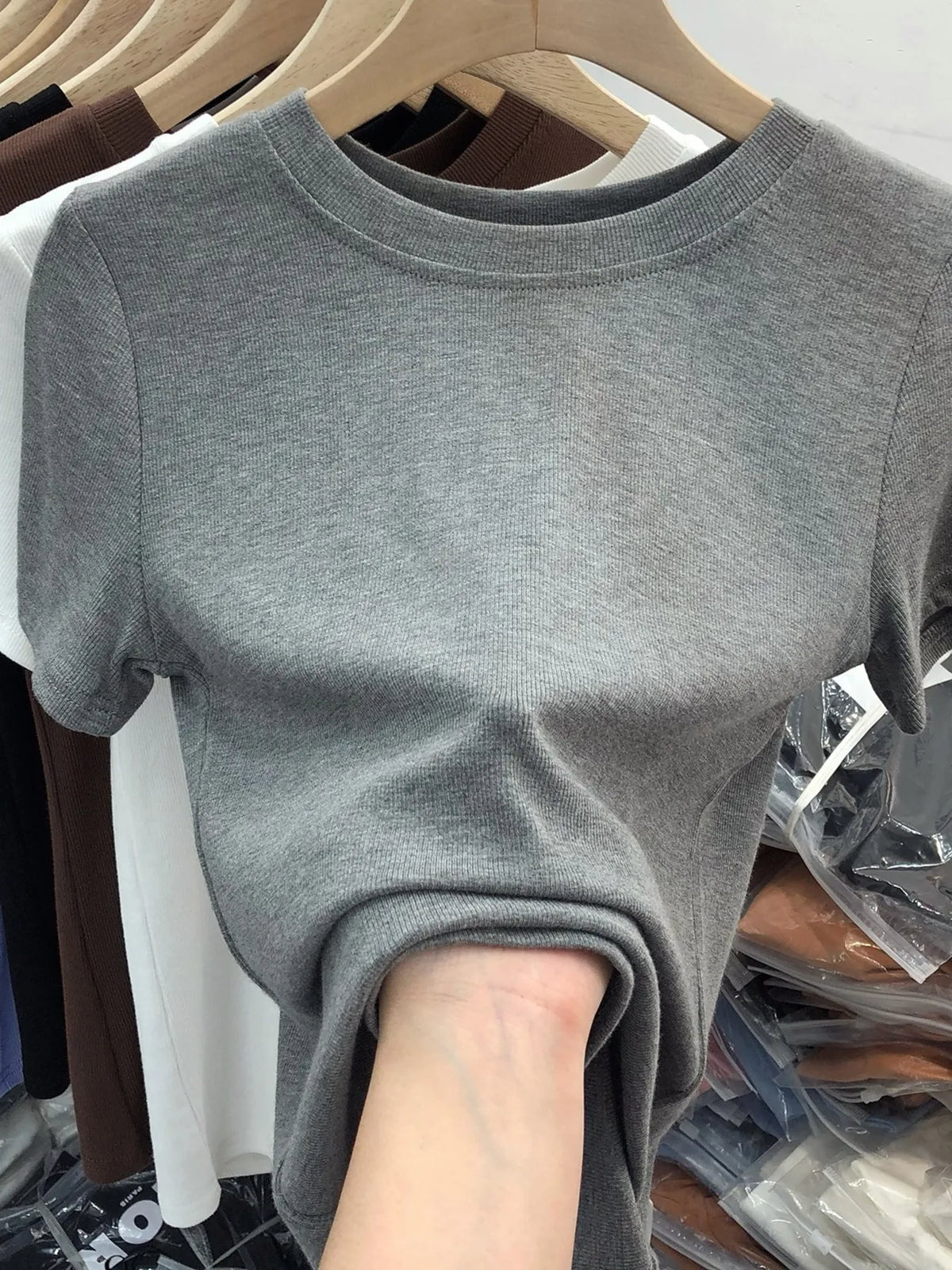 Crew Neck Short Sleeve T-Shirt Dark Gray / M