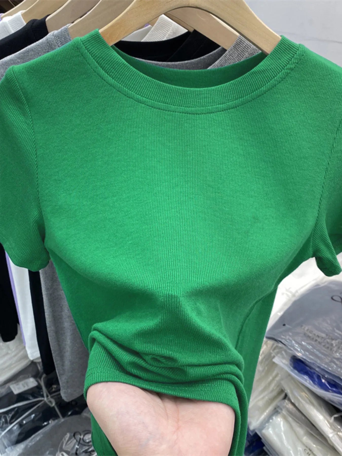Crew Neck Short Sleeve T-Shirt Green / M