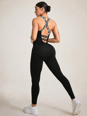 Crisscross Back Sleeveless Active Jumpsuit