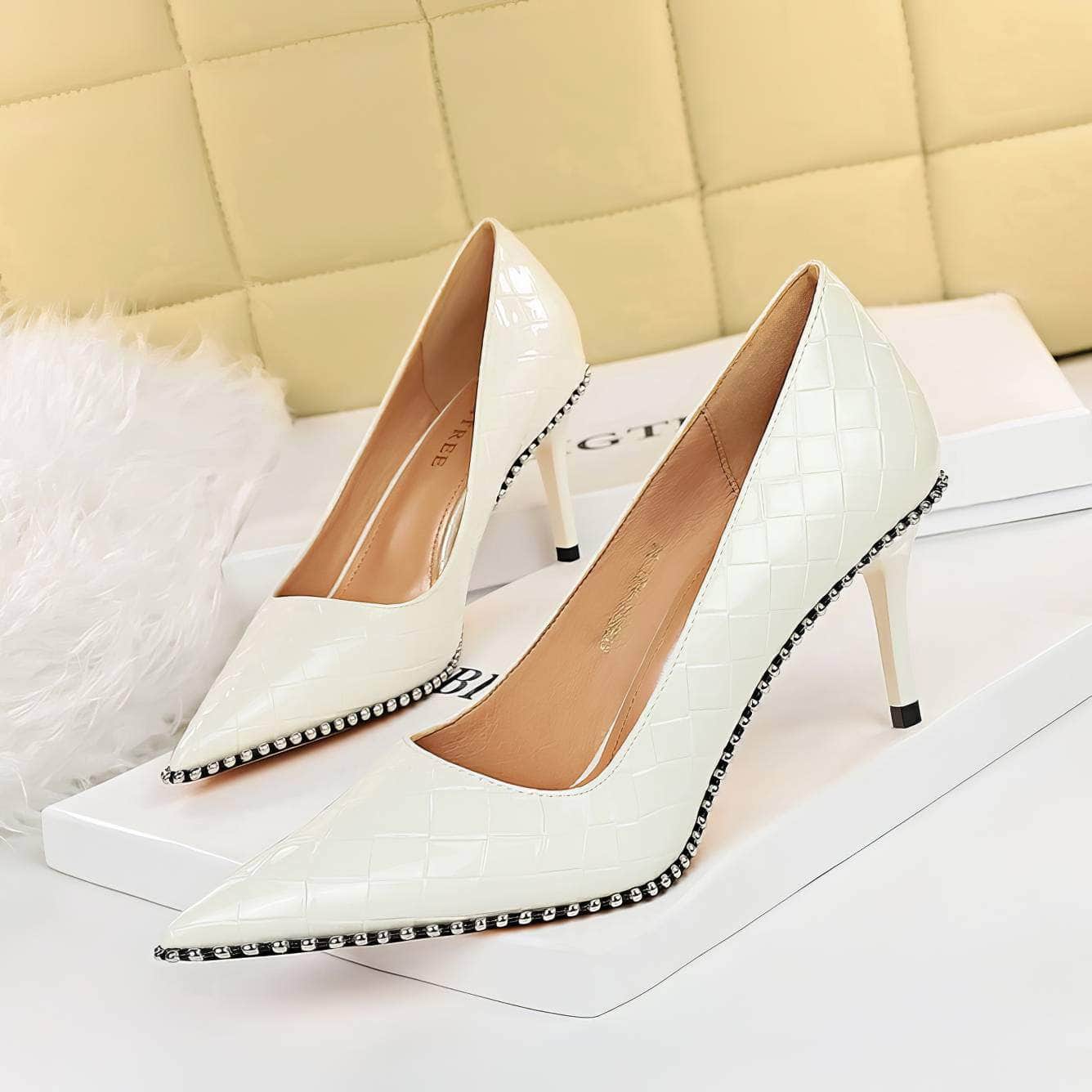 Croc Texture Metallic Balls Detailed Stilettos