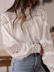 Crochet Lace Detail Long Sleeve Blouse