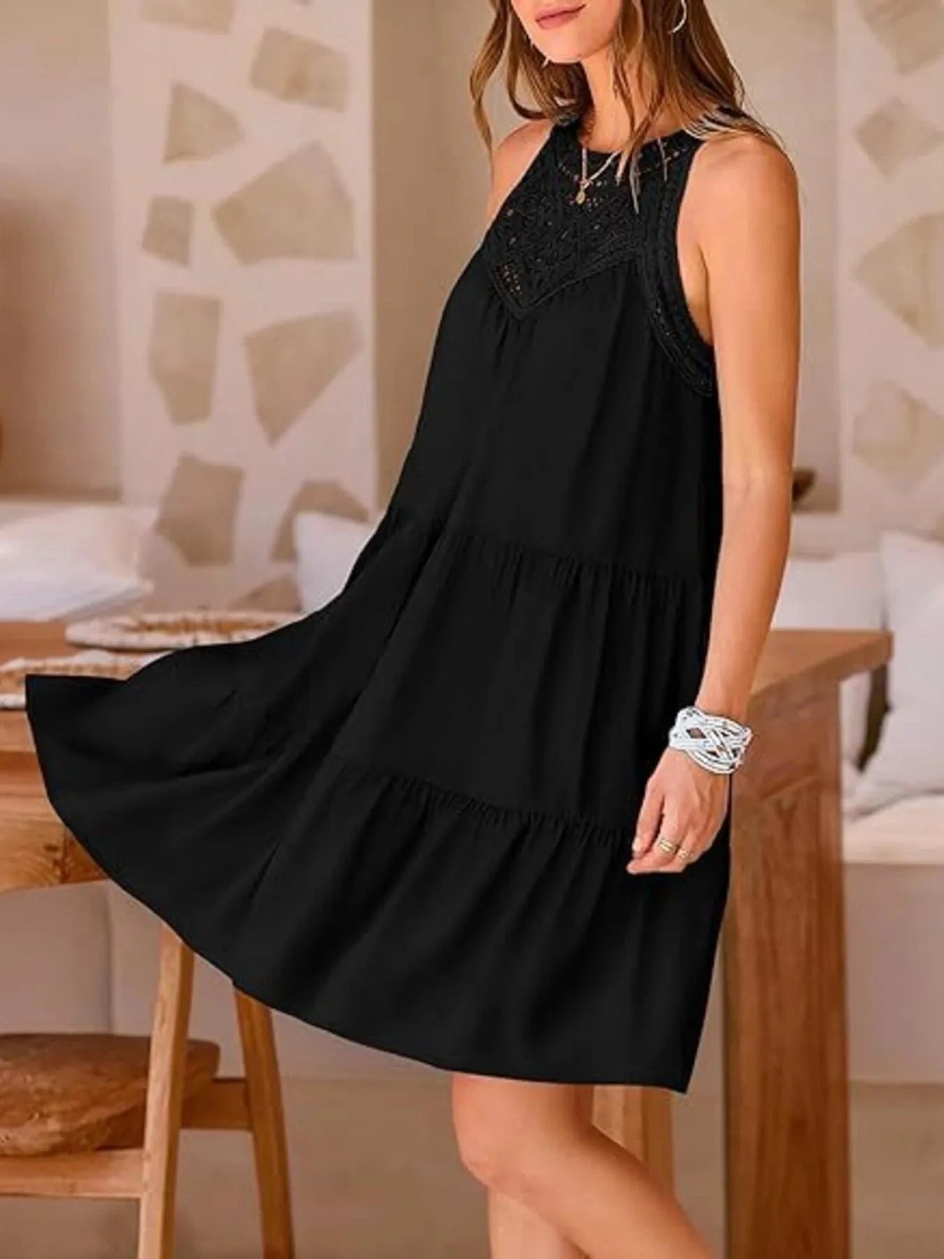 Crochet Lace Tiered Summer Dress