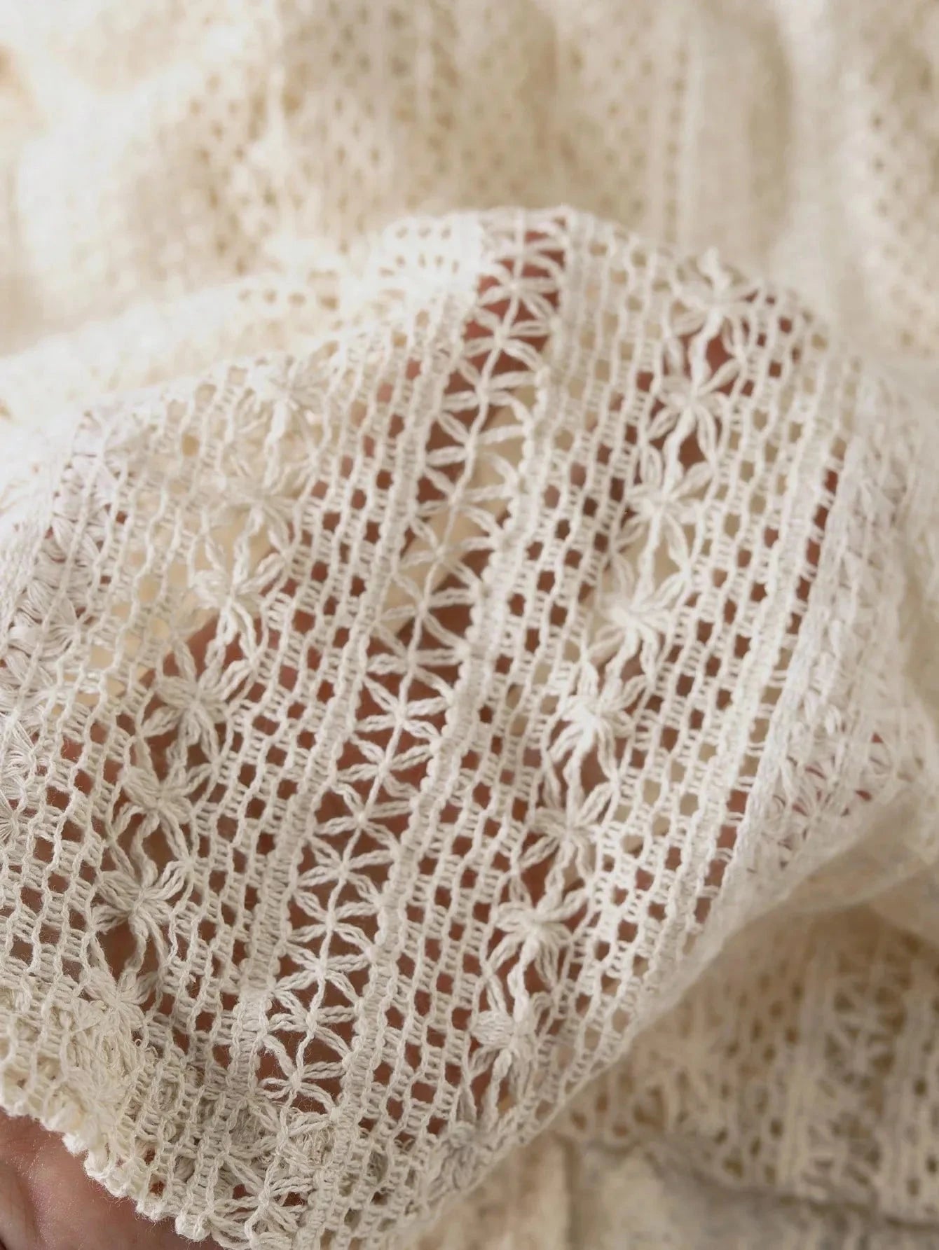 Crochet Notched Button-Front Shirt